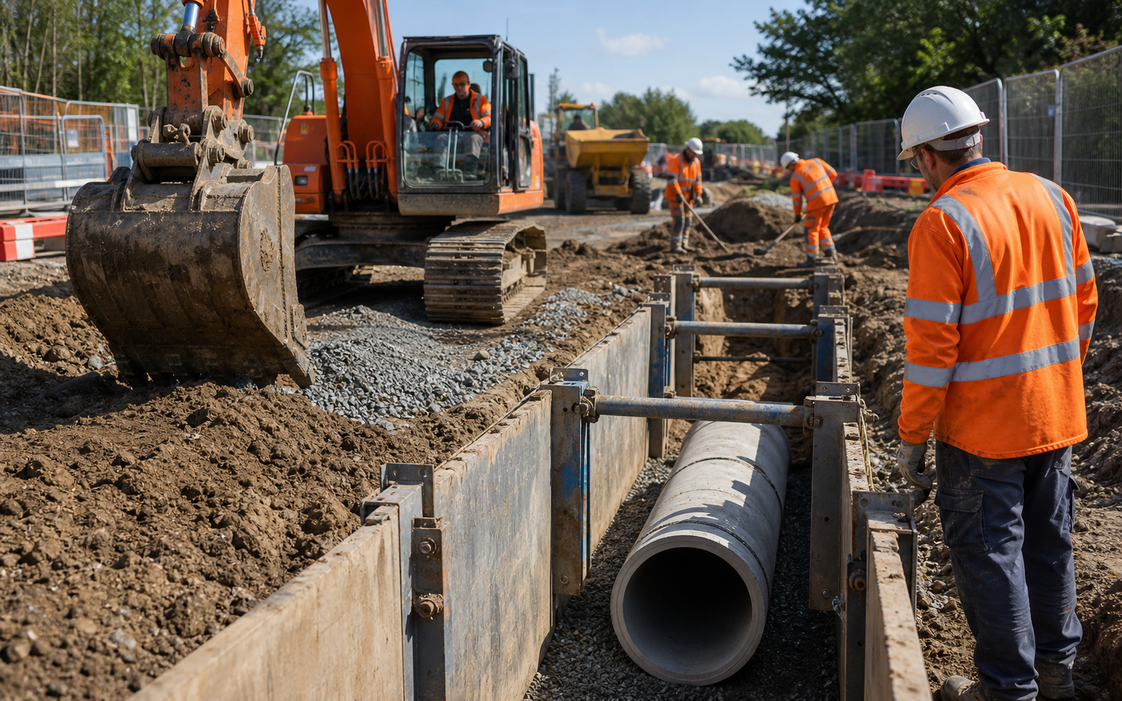 Construction crew carrying out civil works