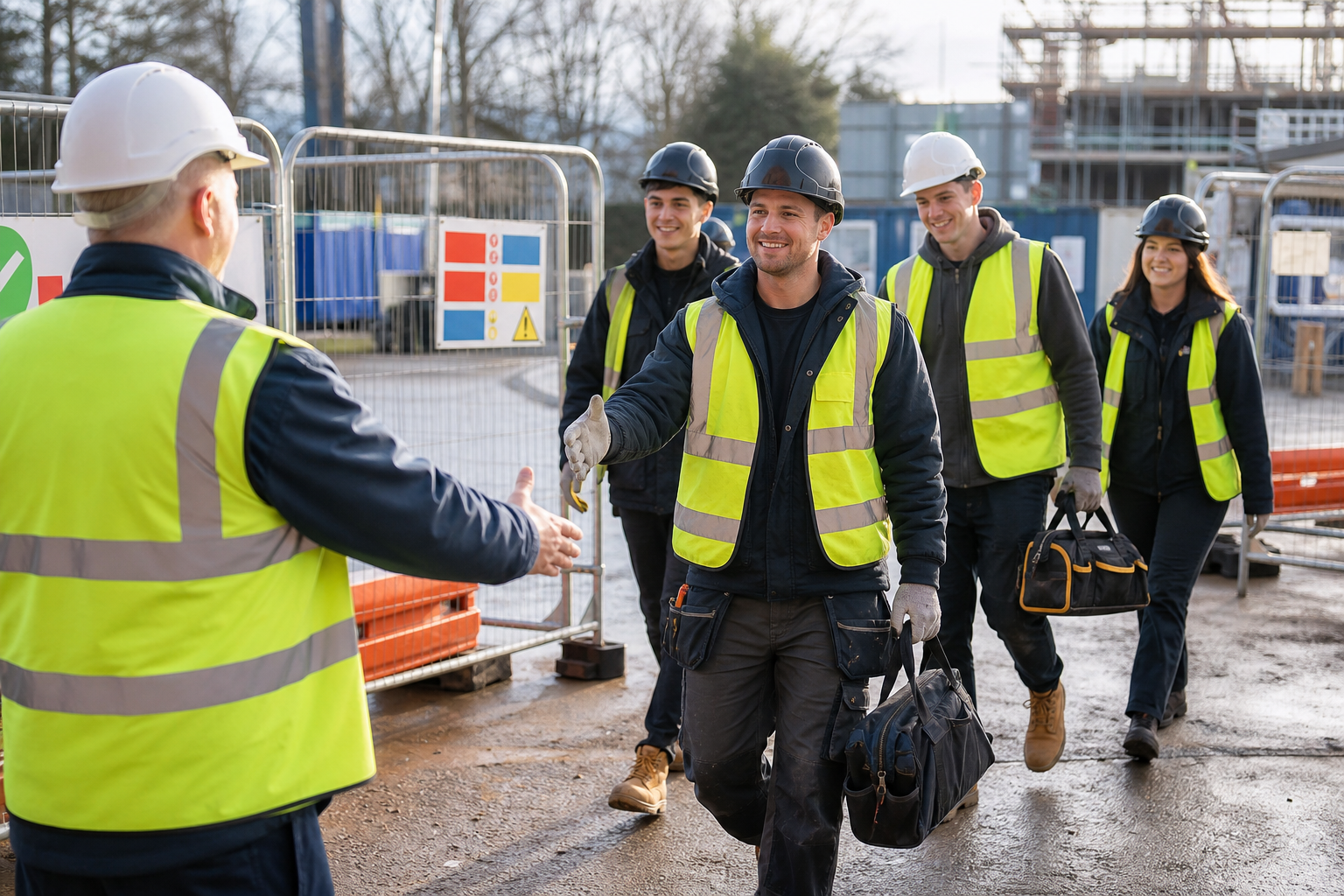 Construction labour team ready for site work
