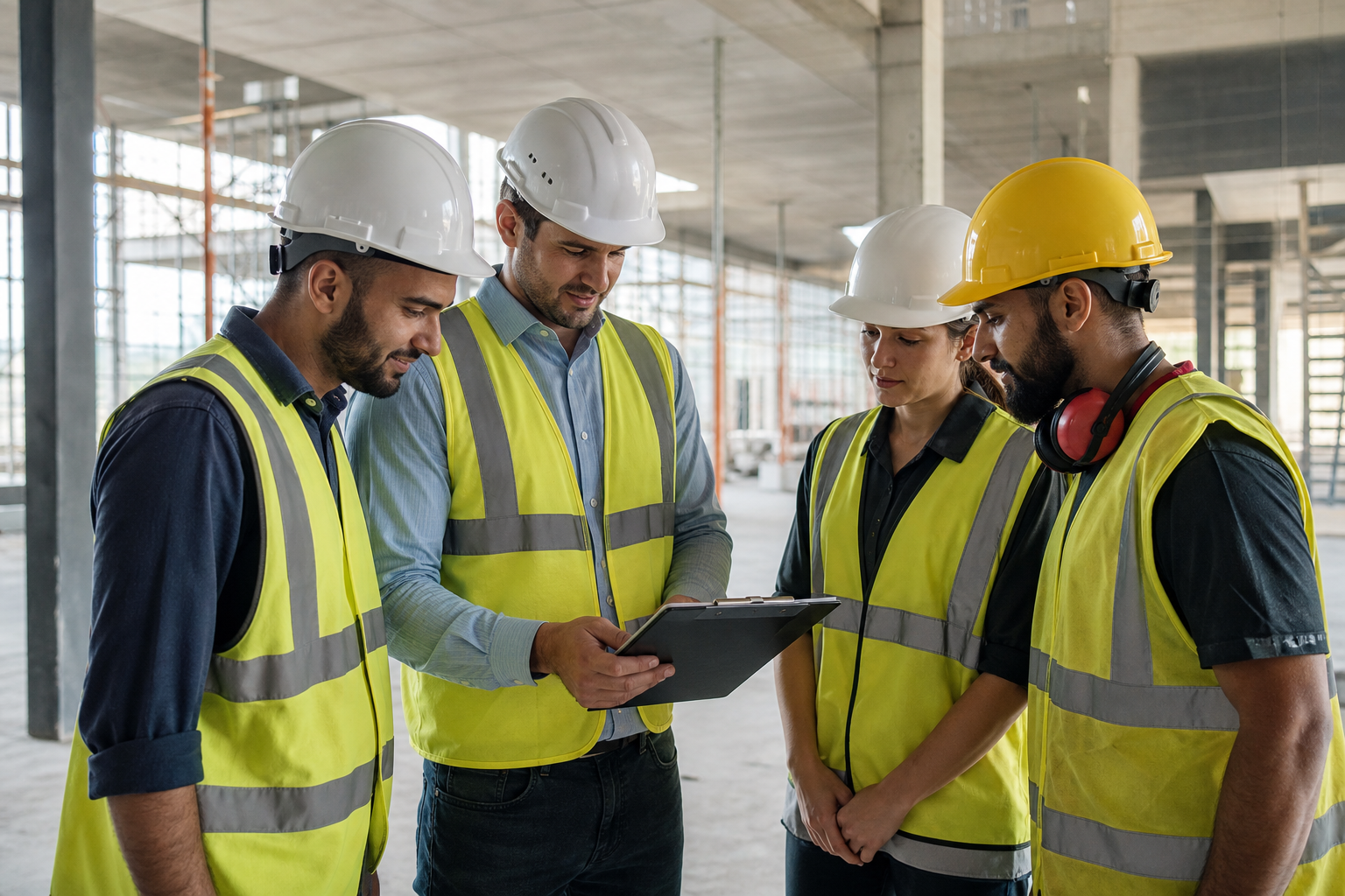 Site team coordinating construction work